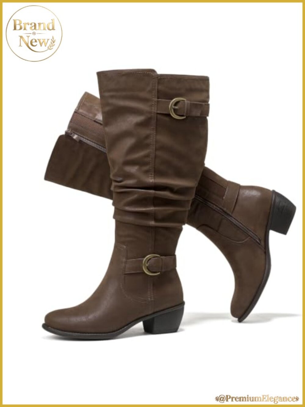 Extra Wide Calf Knee-High Boots Low Block Heel Faux Leather